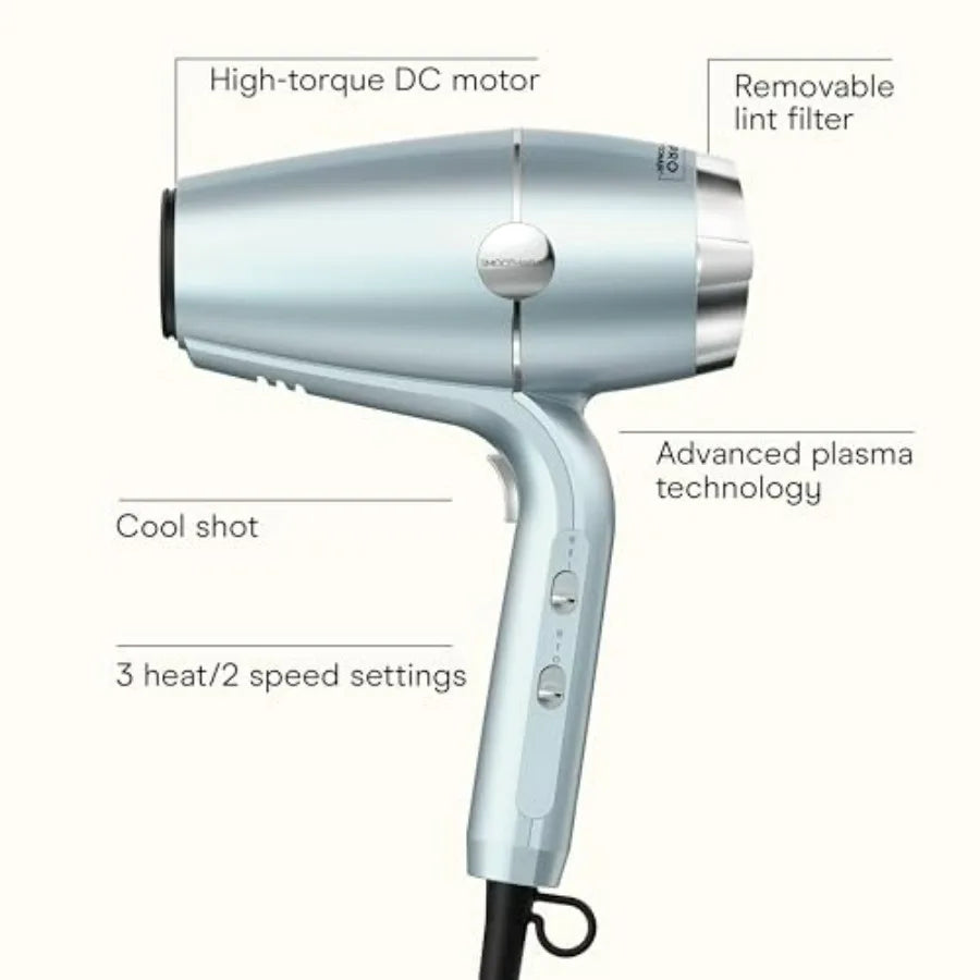 Hair dryer for home use, ceramic and plasma technology, mint color, reduces frizz and adds volume and body with diffuser and co