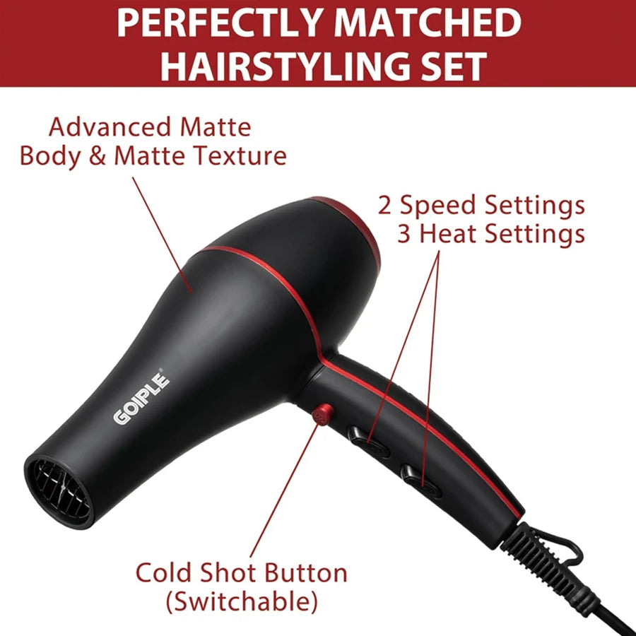 Goiple Professional Hair Dryer Styling & Care Kit - High Power Ionic Blow Dryer with Keratin Serum, Thermal Protection Spray, Diffuser, and Multi-Comb Set for All Hair Types